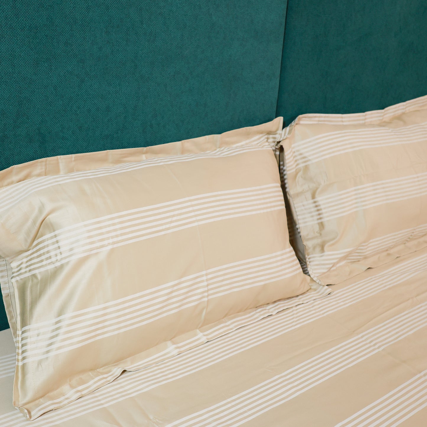 Reshkala Fine Yarn 100% Cotton 400 TC Allure Collection Stripes Jaquard Bedsheet King Size Champagne color with 2 pillow covers