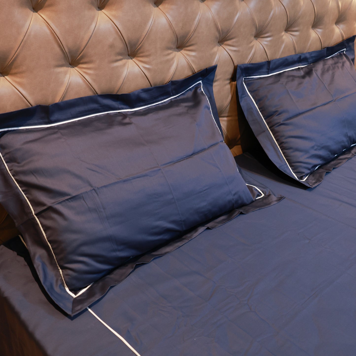 Reshkala Fine Yarn 100% Cotton 400 TC Kalakari Collection Double Stitch Embroidery Bedsheet King Size Cobalt Blue color with 2 pillow covers